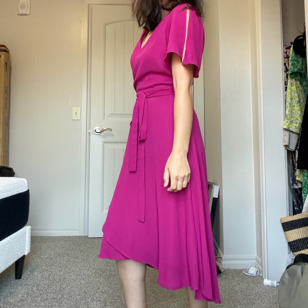 Lulu's Fuchsia V-Neck Dress - Picture 2 of 4